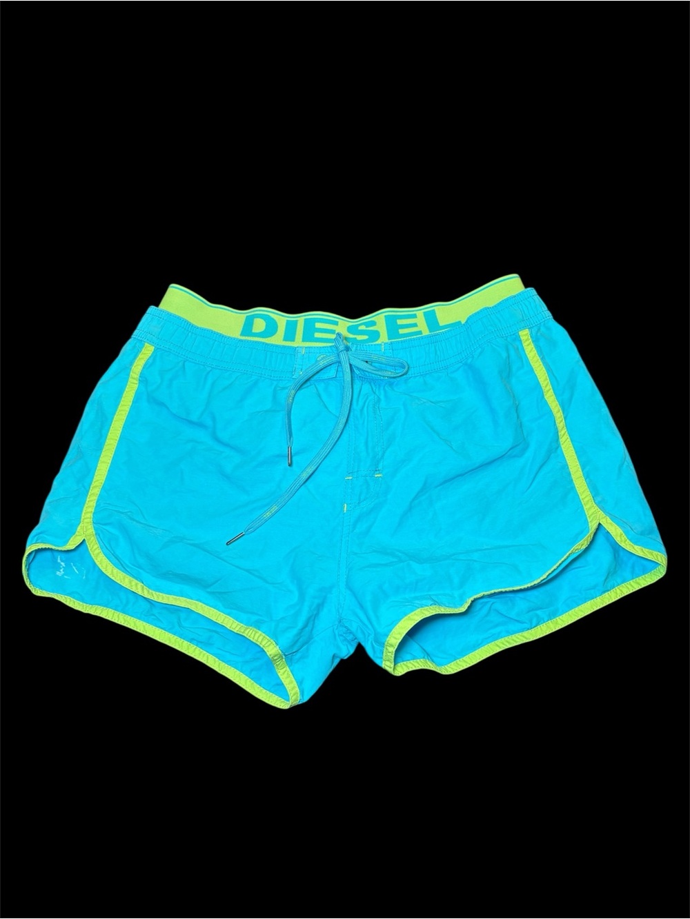 Diesel Men’s Aqua Swim Trunks with Neon Yellow Trim